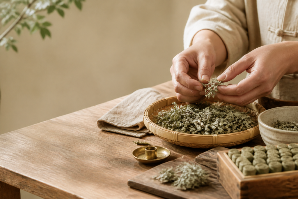 Natural mugwort materials and unbranded herbal wellness products